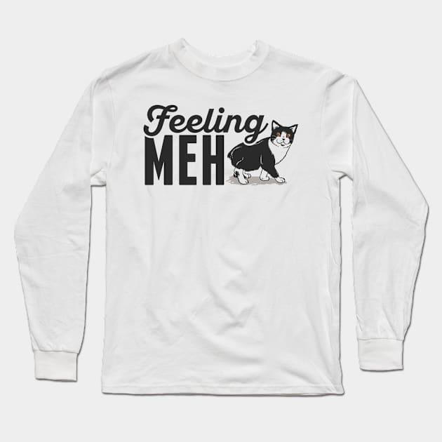 Cute & Funny Feeling Meh Kitty Adorable Cat Long Sleeve T-Shirt by theperfectpresents